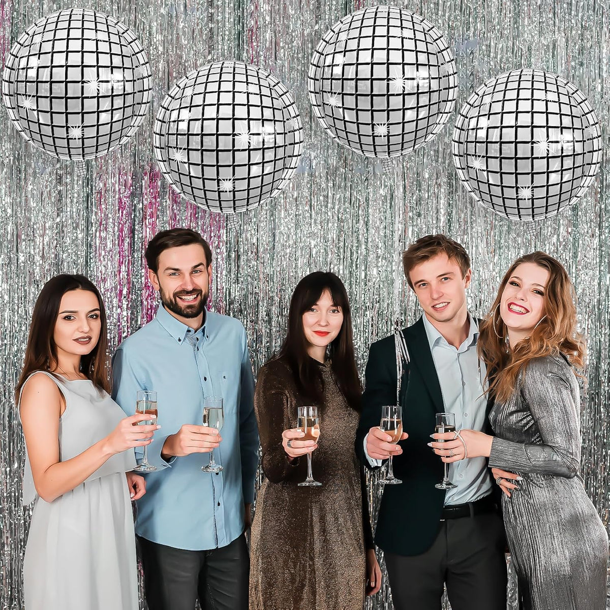 Disco Ball Balloons 4PC,Foil Disco Balloons 22 Inch 4D Round Metallic Silver Balloon for 70s 80s
