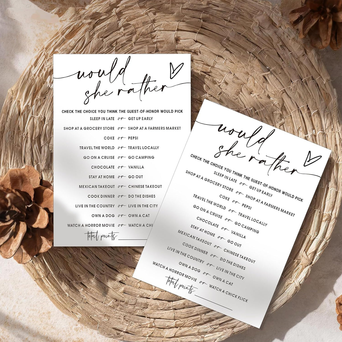 Fun Bridal Shower Games Set 25 Wedding Games Cards, Would She Rather Bridal Shower Game for 25