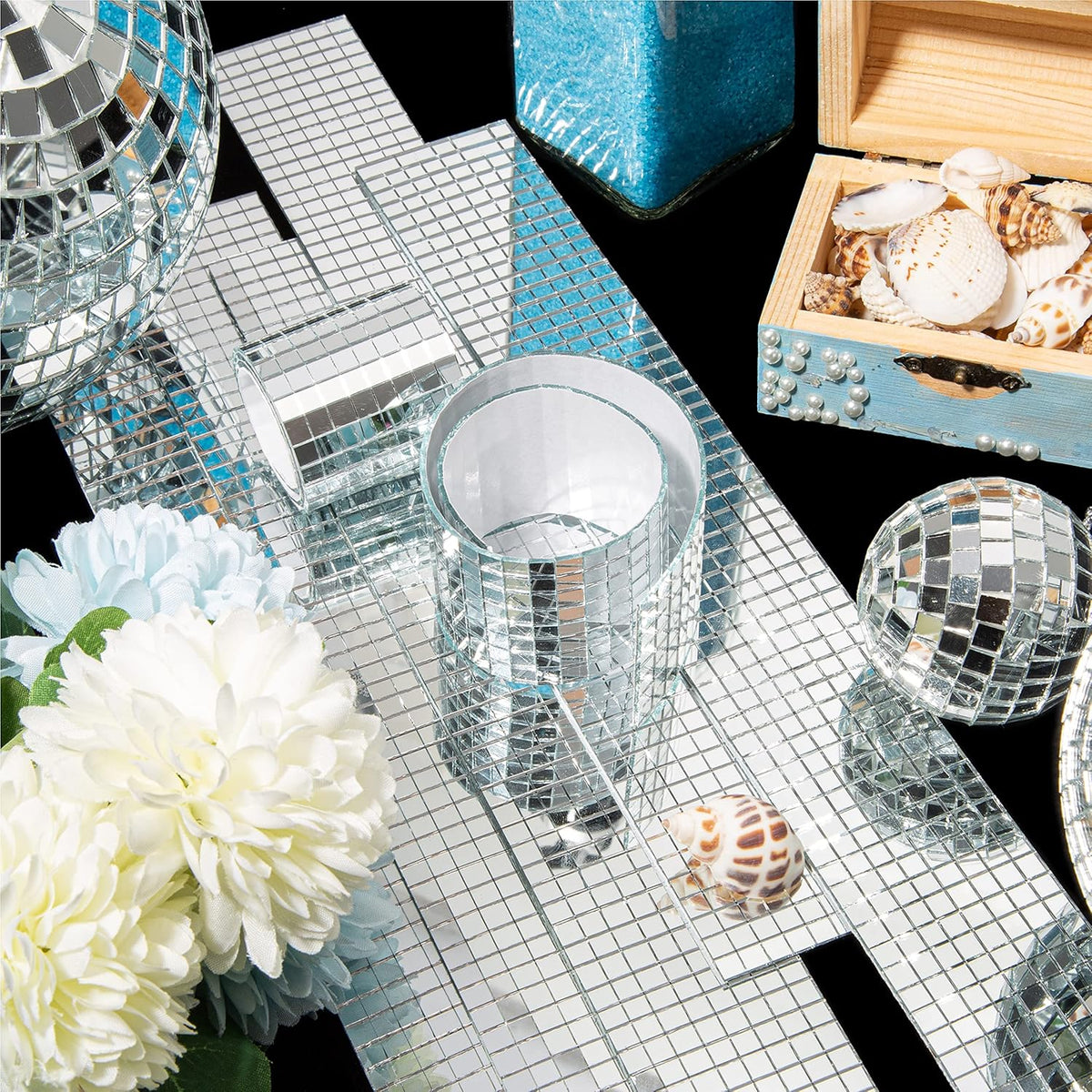 PP OPOUNT 7080 PCS Disco Ball Tiles, 5 x 5 mm Self-Adhesive Mini Mirror Tiles for DIY Craft