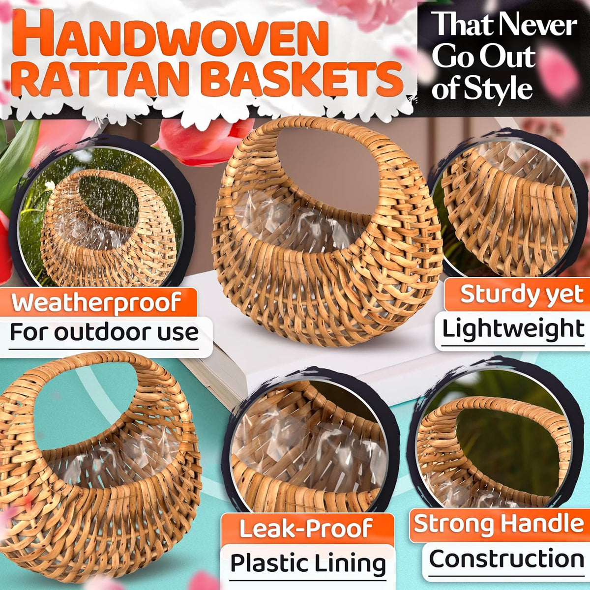 Small Flower Girl Basket Set of 2 – Small Wicker Basket with Handle & Waterproof Lining (6.3" х