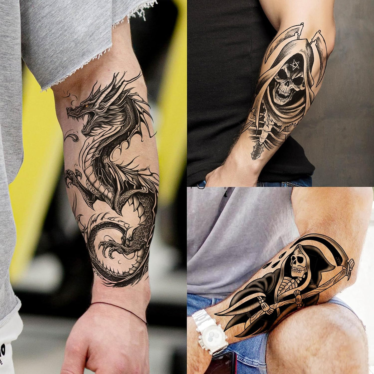 61 Sheets Halloween Temporary Tattoos for Men Women Adults, 12 Sheets Skeleton Death Skull Demon