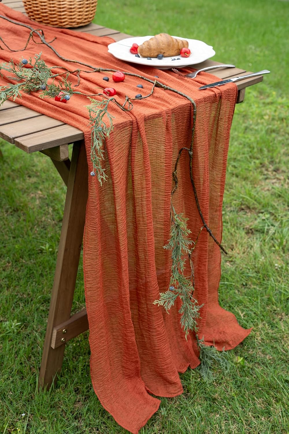 Keketo Fall Thanksgiving Table Runner Terracotta Rust Gauze 120 Inch 10 FT Rustic Burnt Orange