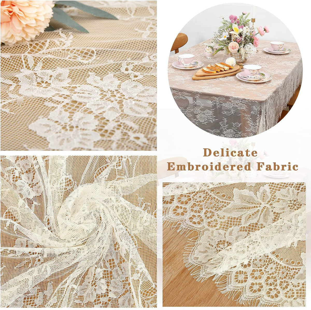 LuoluoHouse Rustic Ivory Wedding Tablecloths Lace Chic Rectangular Tablecloths for Wedding