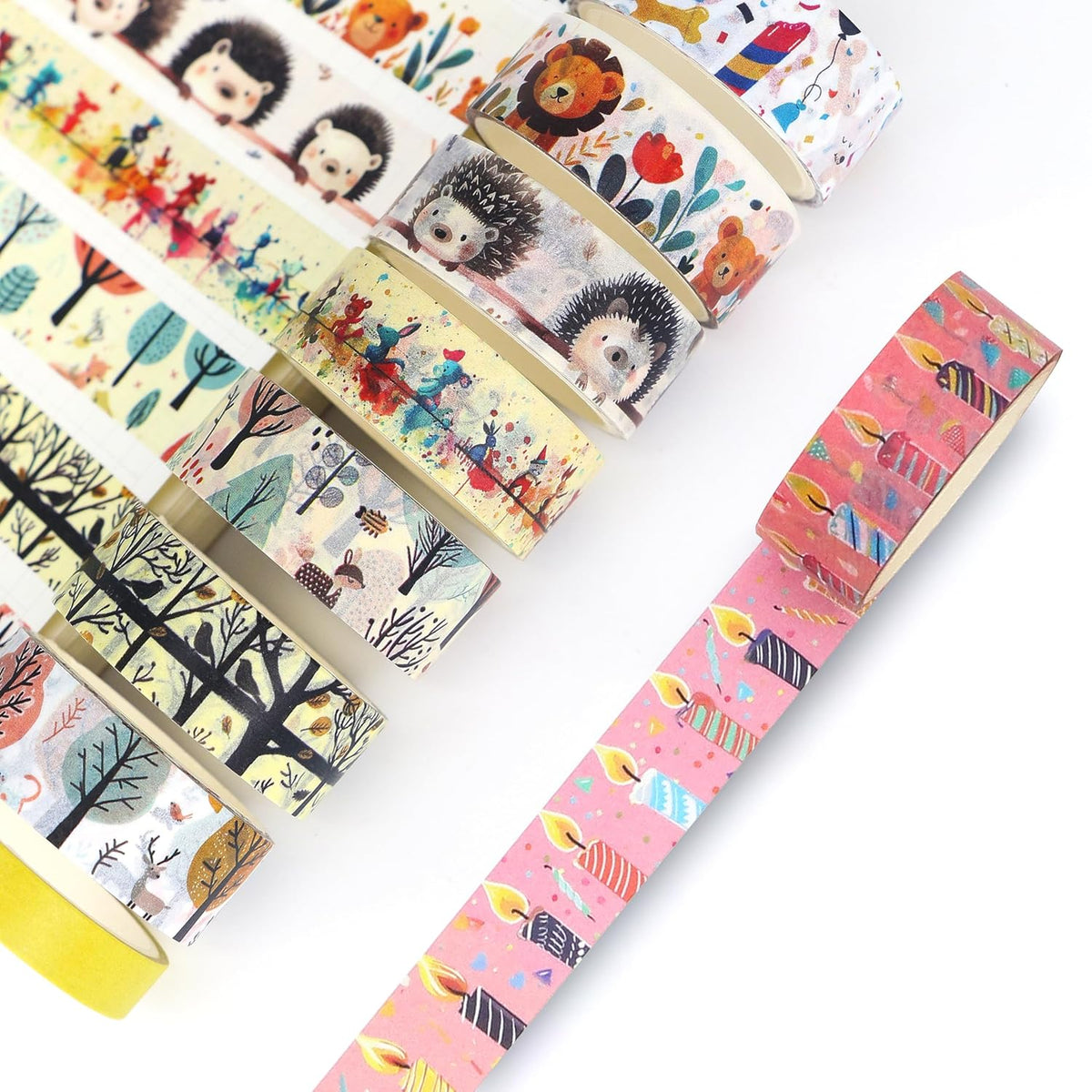 Washi Tape Set 39 Rolls - Cute Animal Colored Decorative Adhesive Tape for Kids, Masking Tape for