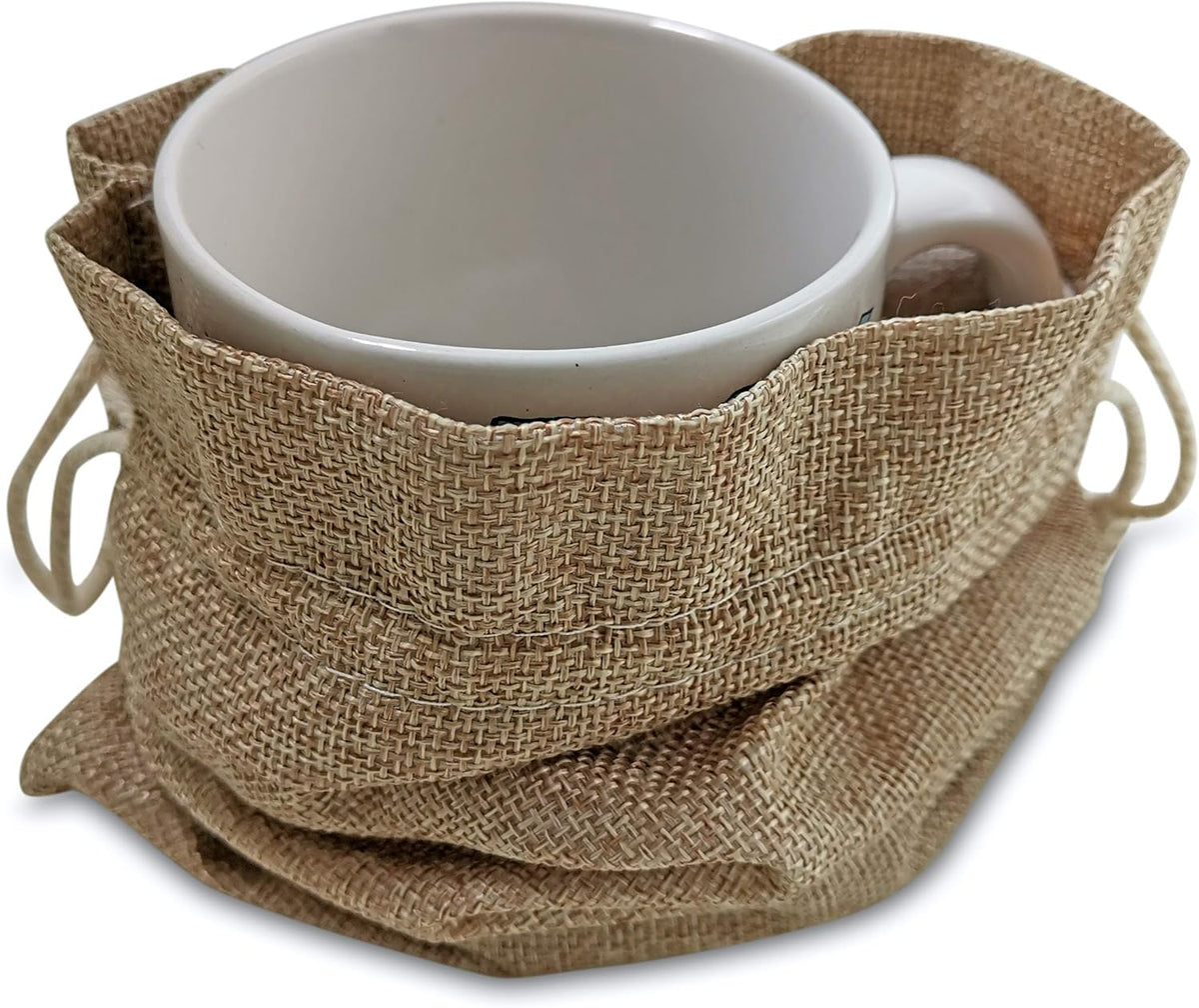 50 Burlap Bags with Drawstring, 7x10 Inch Rustic Gift Bag Bulk Pack for Mugs, Mason Jars