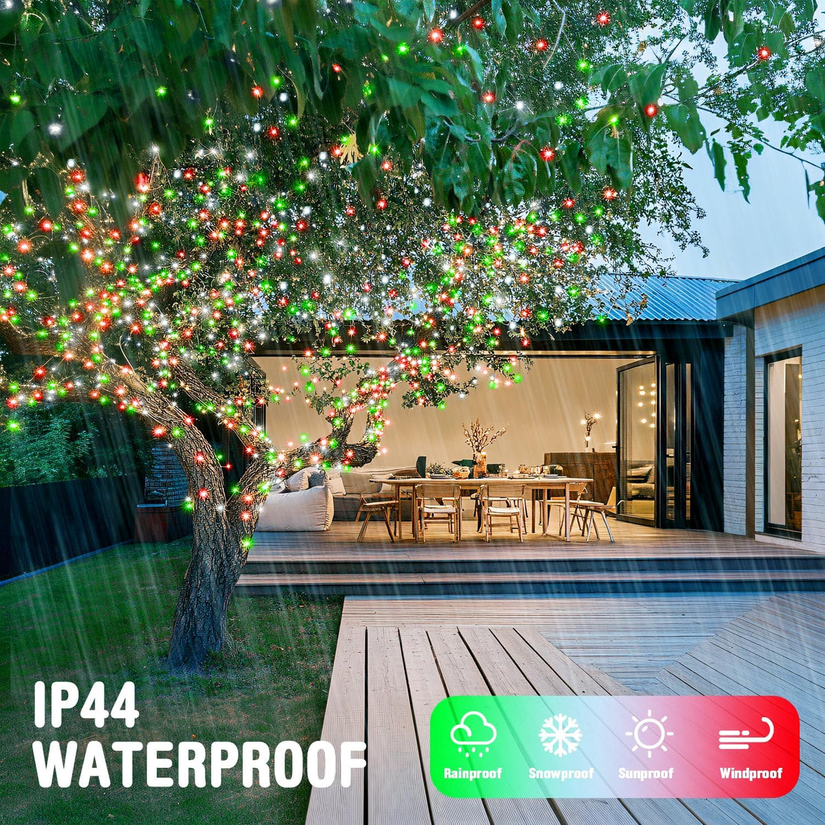 JMEXSUSS 500 LED Red White and Green Christmas Lights, 8 Modes 163ft String Light Plug in with