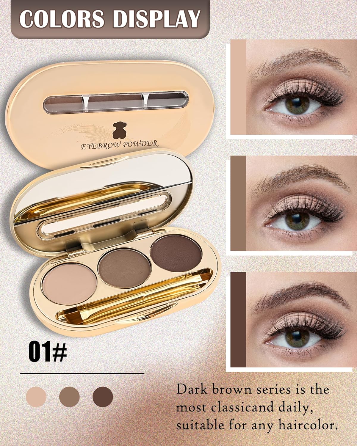 Eyebrow Powder Kit-3 Colors Eye Brow Tinting Powder Palette Long-Lasting Waterproof,Light Dark Grey