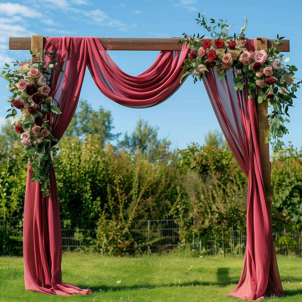 Wedding Arch Draping Fabric 2 Panels 28.7" x 20FT Burgundy Sheer Chiffon Backdrop Drapes for