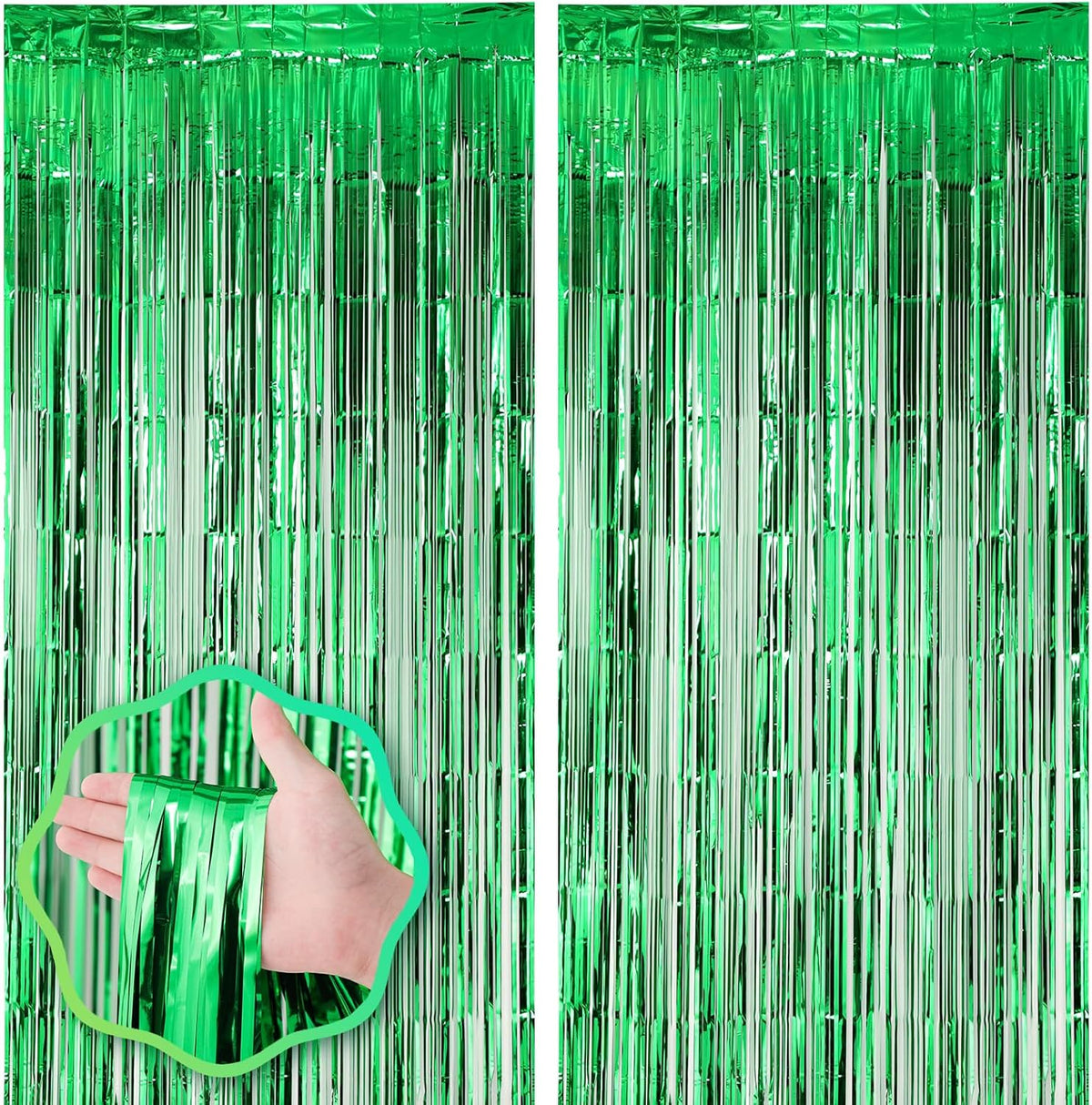 2 Pack Green Foil Fringe Backdrop Curtains, Tinsel Streamers Birthday Party Decorations, Fringe