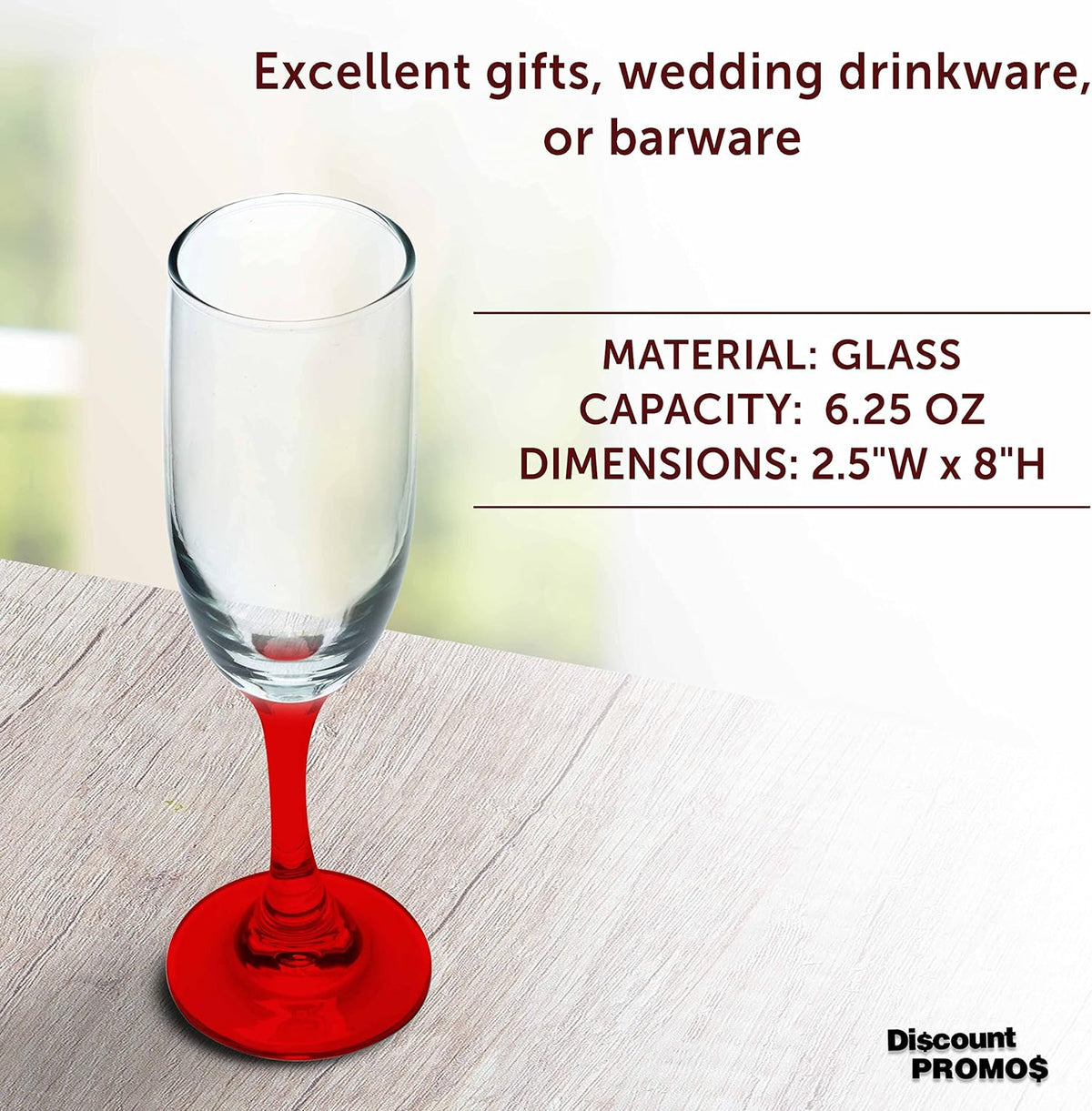DISCOUNT PROMOS Premiere Champagne Flutes 6.25 oz. Set of 10, Bulk Pack - Elegant Drinkware for