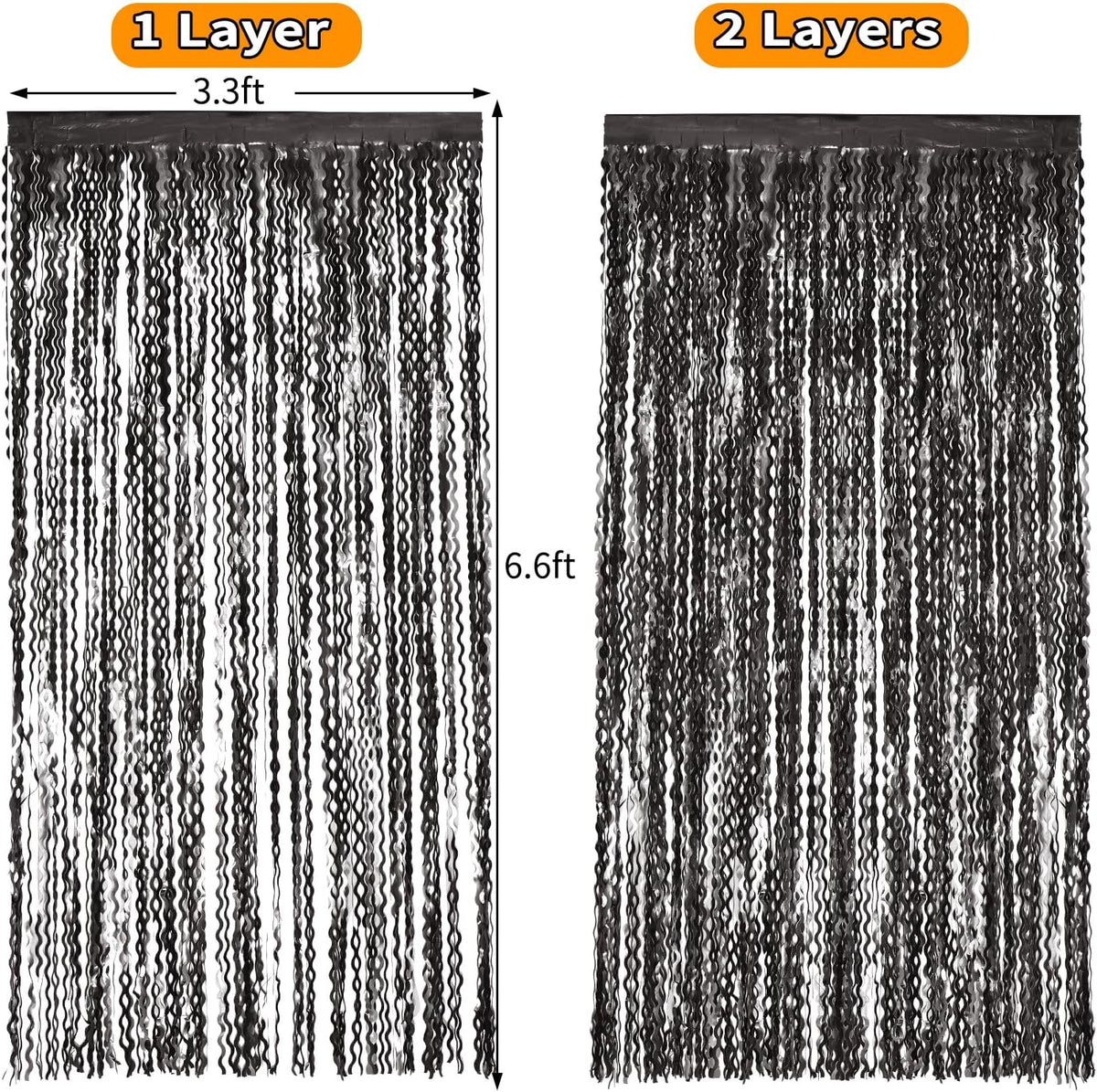 Black Foil Fringe Curtains Party Decorations - 4 Pack 3.3 ft x 6.6 ft Foil Party Curtain Streamer