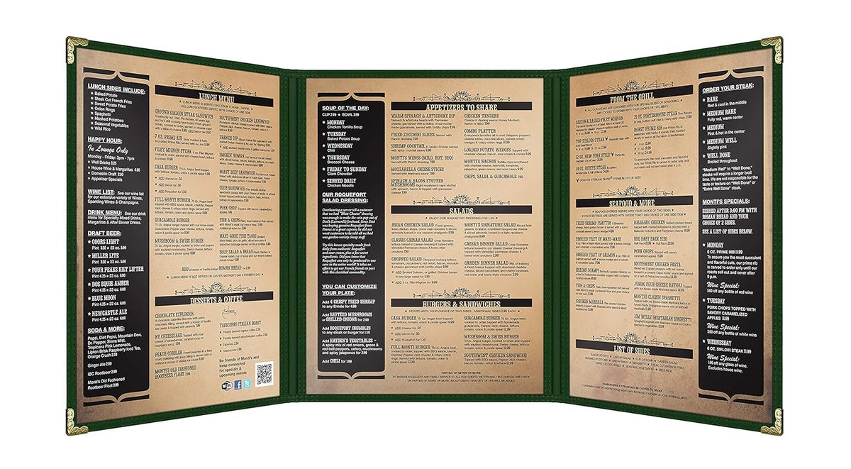 Goodsmart Restaurant Menu Covers – 25 Pack Green 6-View Trifold 8.5" x 11", Side-Loading Vinyl &