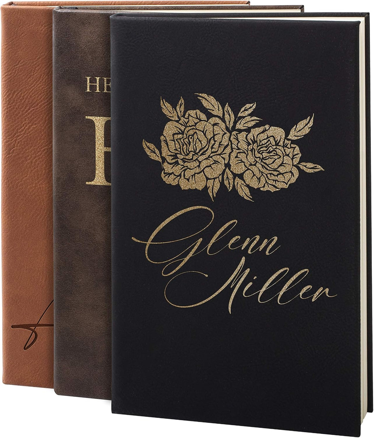 Personalized Leather Journal | Soft Pink, 12 Design | w Text Notebook for Women, Men - Customized
