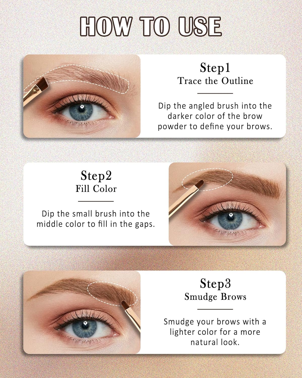 Eyebrow Powder Kit-3 Colors Eye Brow Tinting Powder Palette Long-Lasting Waterproof,Light Dark Grey