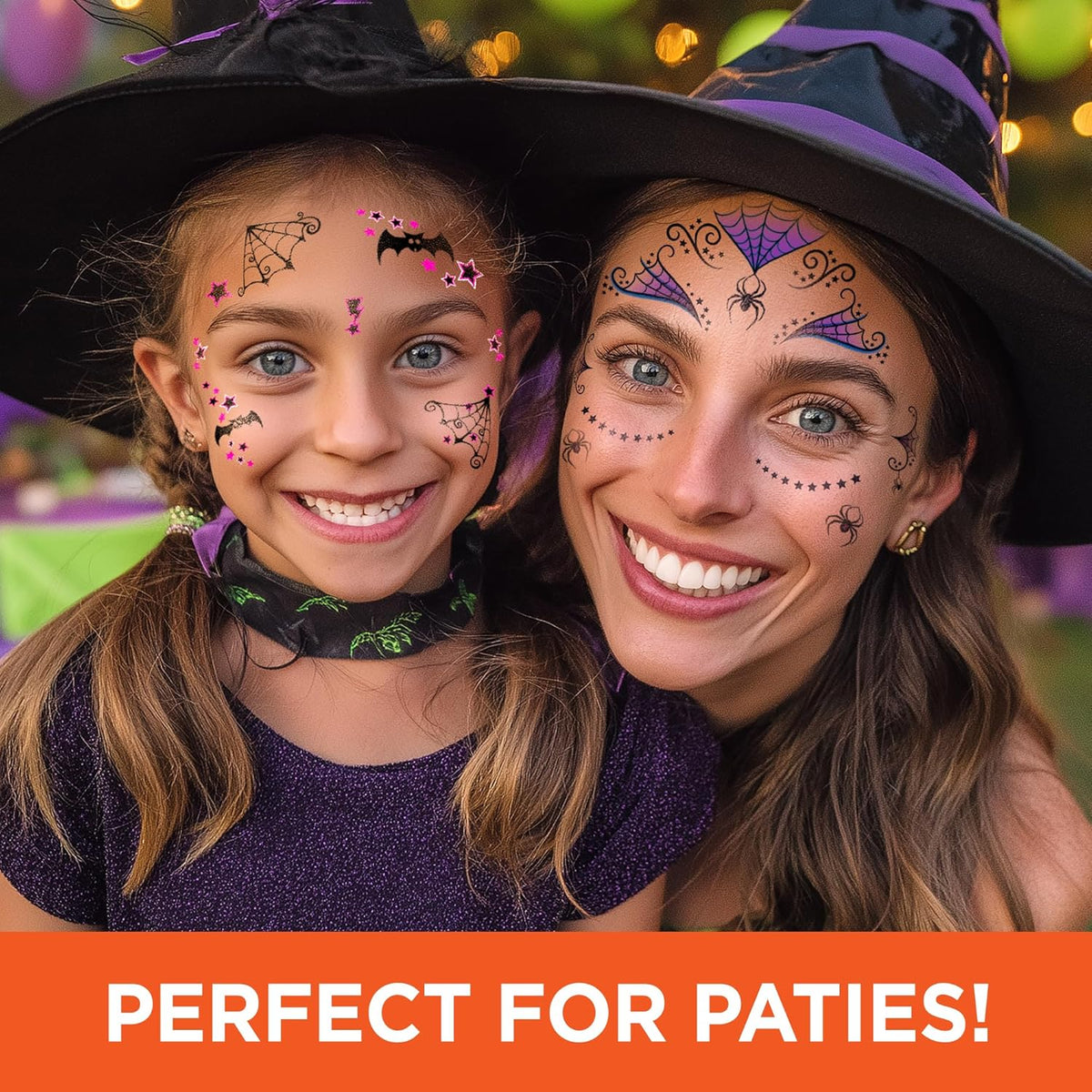 Halloween Witch Costume Temporary Tattoos – Magical Tattoo Kit for Kids, Includes Hats, Brooms