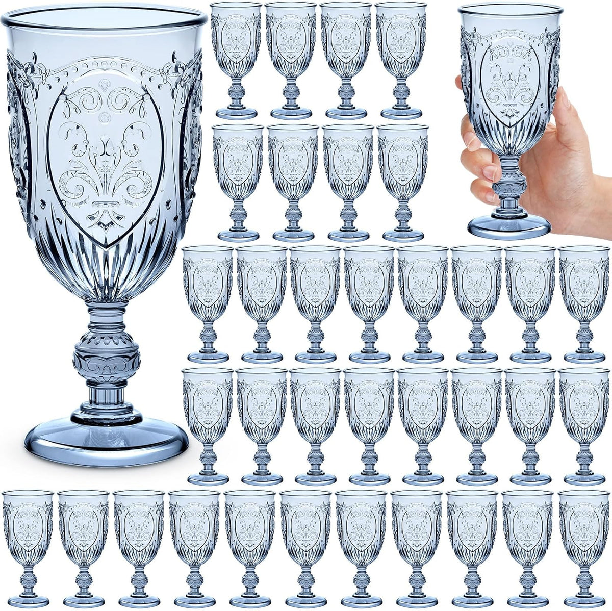 36 Pack Plastic Goblets 10oz Upgrade Vintage Water Goblet Plastic Wine Glasses Colored Retro