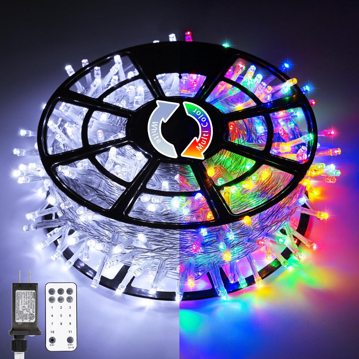 JMEXSUSS 600 LED Color Changing String Lights Plug in, 168FT White & Multicolor Christmas Lights
