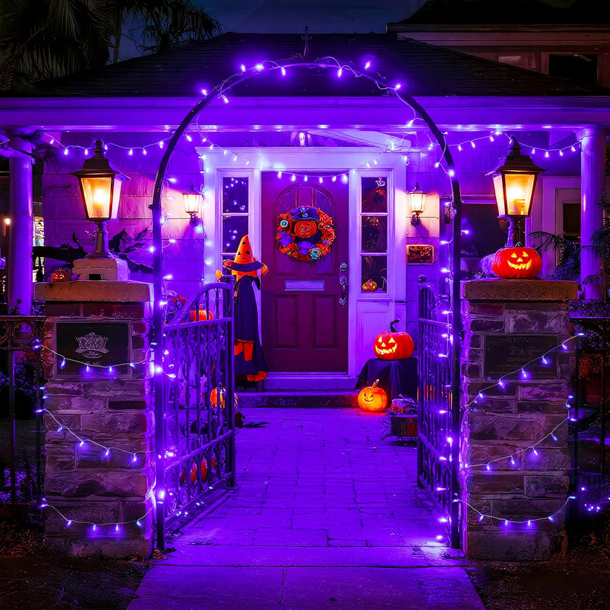 JMEXSUSS 600 LED Purple Halloween Lights Outdoor, 8 Modes Purple String Lights Indoor, 168ft LED