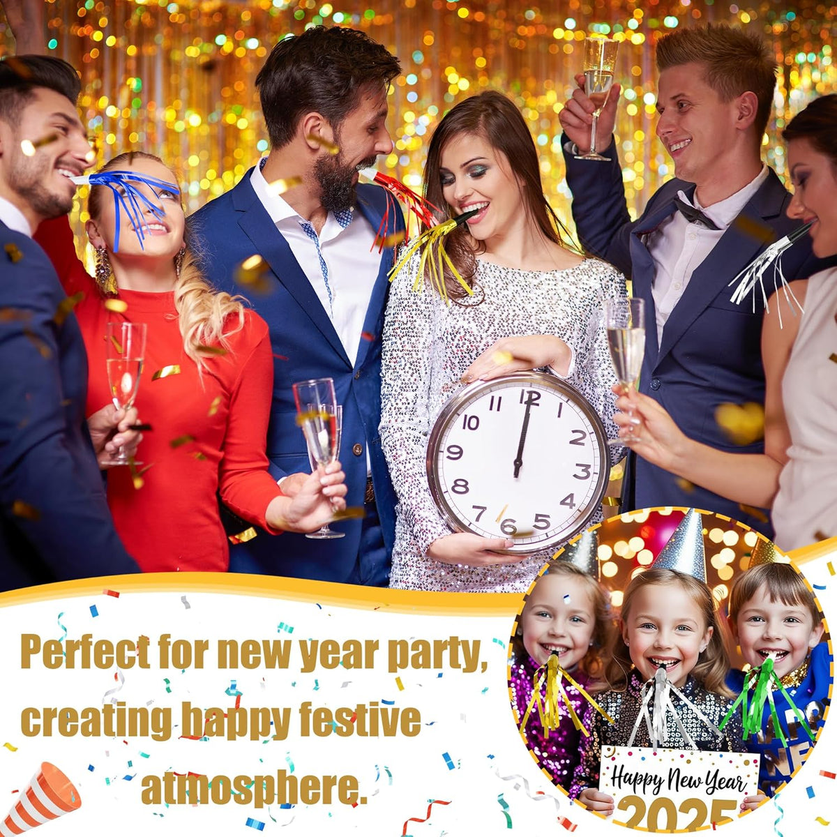 12 Pcs Glitter Noise Makers Metallic Fringed Party Blower for Adults Birthday Graduation New Years