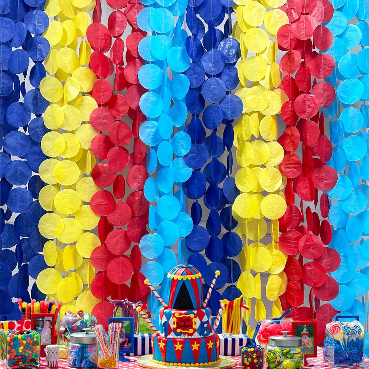 205Ft Red Blue Yellow Party Decorations Big Polka Dot Tissue Paper Backdrop Streamer Colorful