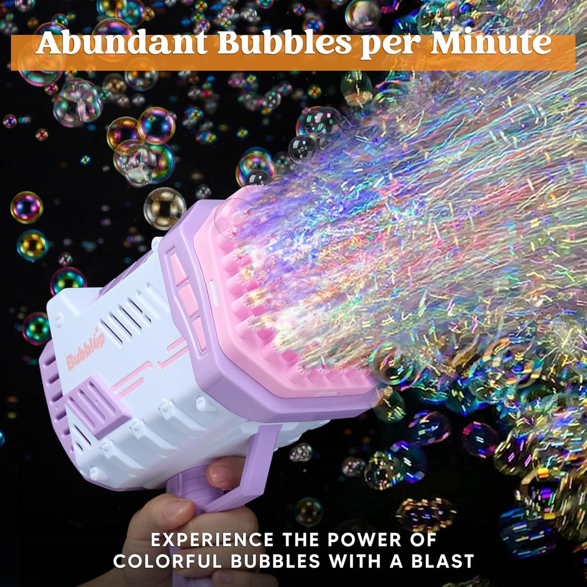 Sloosh Bubble Machine Gun W/Solution for Kids Ages 4-8, Light-Up Bazooka Rocket Shape Bubble Guns