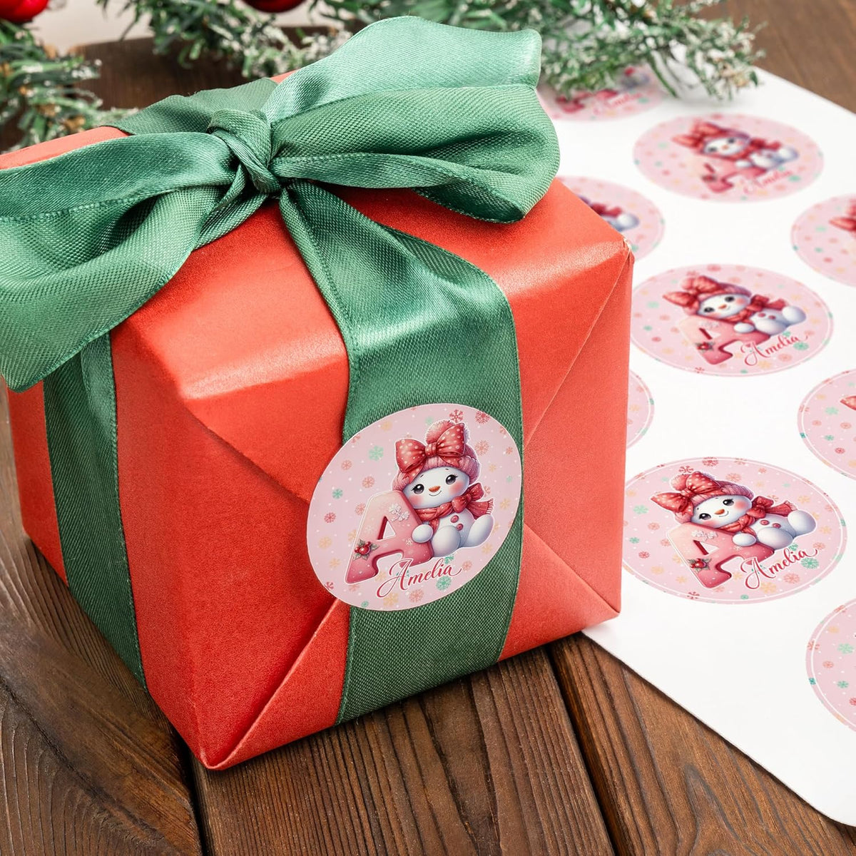 callie Personalized Christmas Stickers - Custom Name & Initial, 1.97 Inch Cute Snowman Design Merry