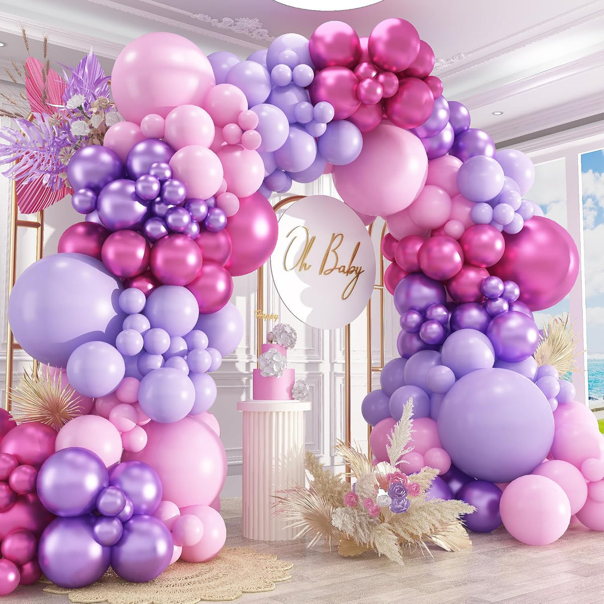 412pcs Pink and Purple Balloons, Different Sizes 18 12 10 5 Inch Pink and Purple Balloons Garland