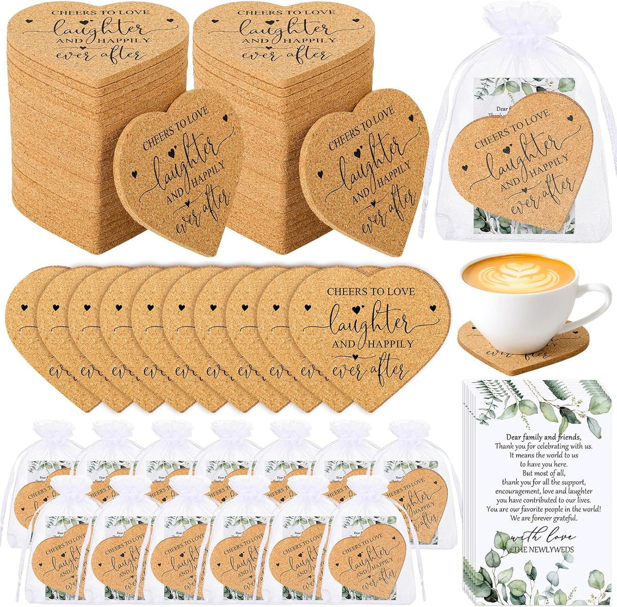 Uiifan 80 Set Wedding Favors for Guest Coaster Gifts Bulk Heart Shaped Coasters Thank You Cards