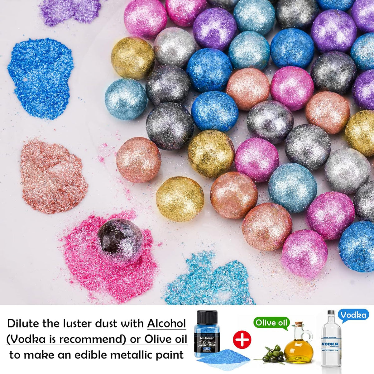 NiHome Edible Food-Grade Glimmer Powder Glitter Luster Dust Metallic Food Decorating Sprinkle