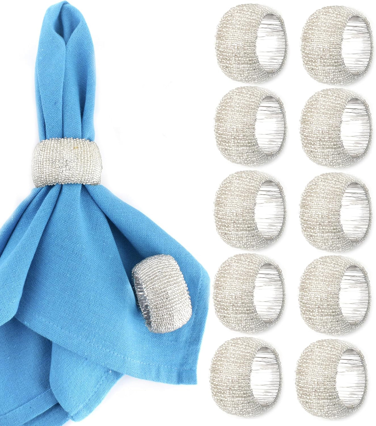 Decorative Beaded Napkin Rings Set of 12 - Rhinestone Serviette Holder for Table Décor, Christmas