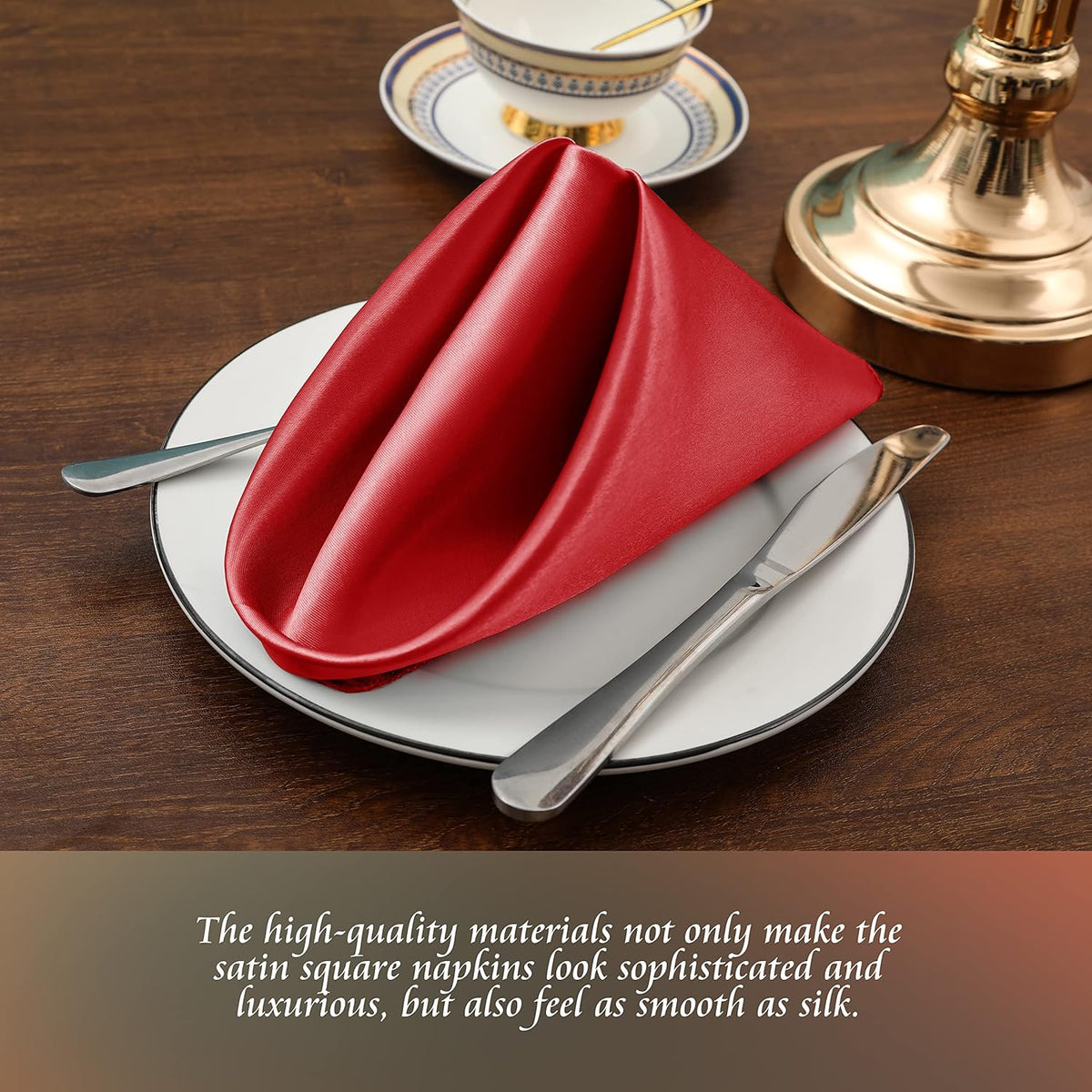 Manyshofu 50 Pieces Red Satin Napkins - 12x12 Inches Cloth Napkins, Square Satin Fabric Napkin Set