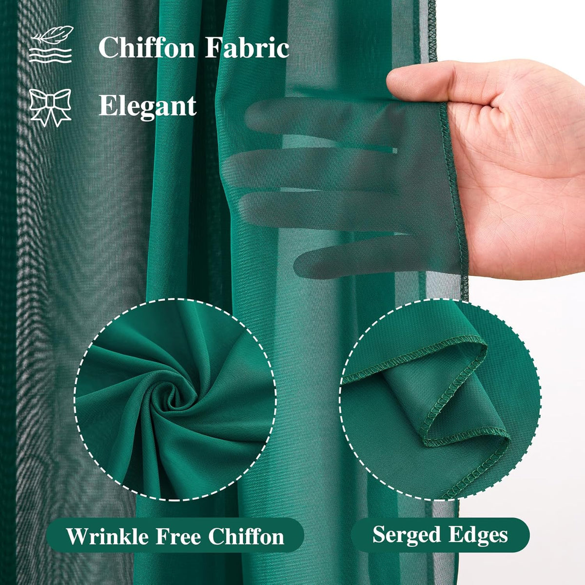 Wedding Arch Draping Fabric,2 Panels 18FT Emerald Green Sheer Chiffon Curtain Drapes 6 Yards for