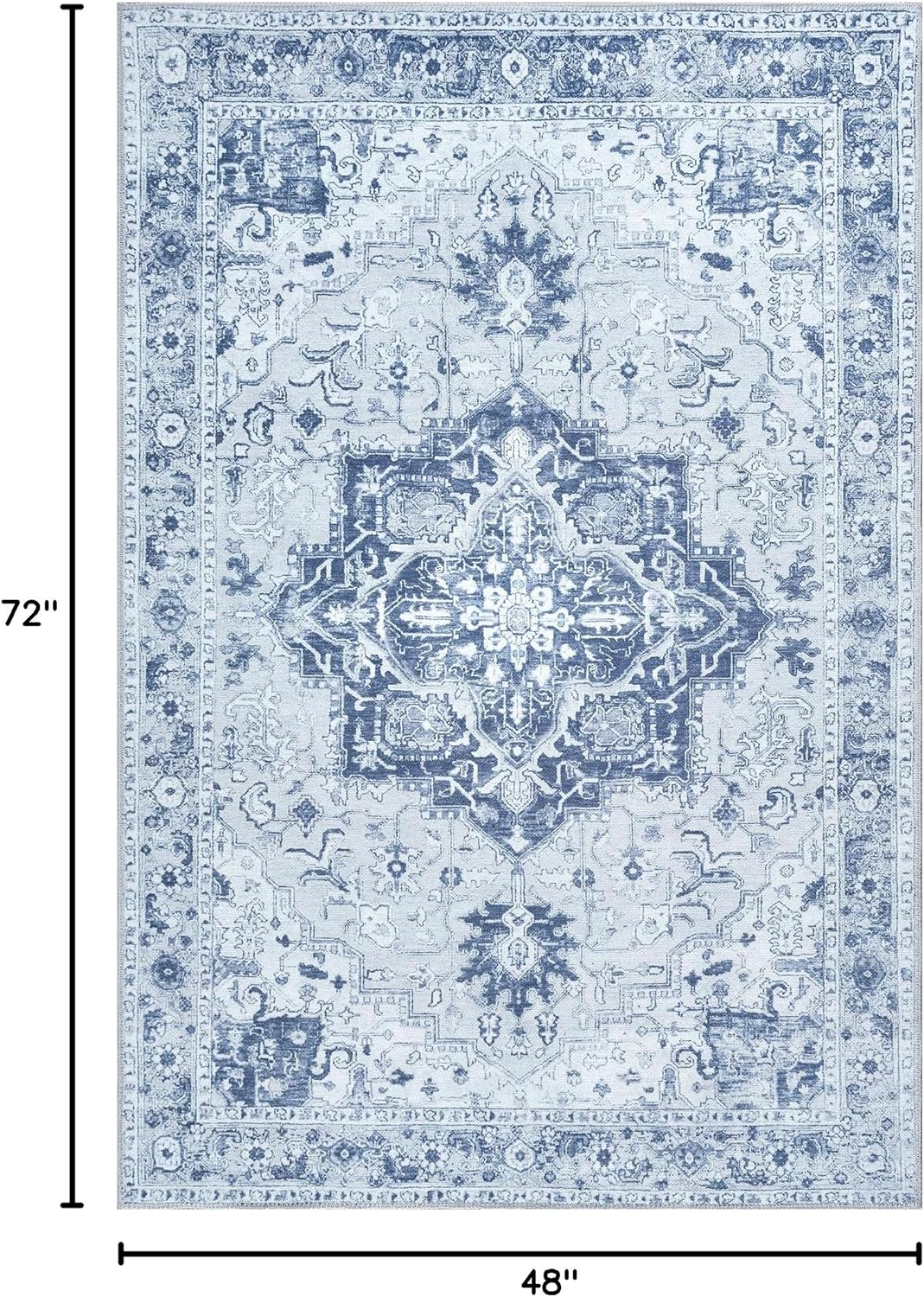 Bloom Rugs Washable Non-Slip 4' x 6' Rug - Gray/Blue Traditional Medallion Area Rug for Living