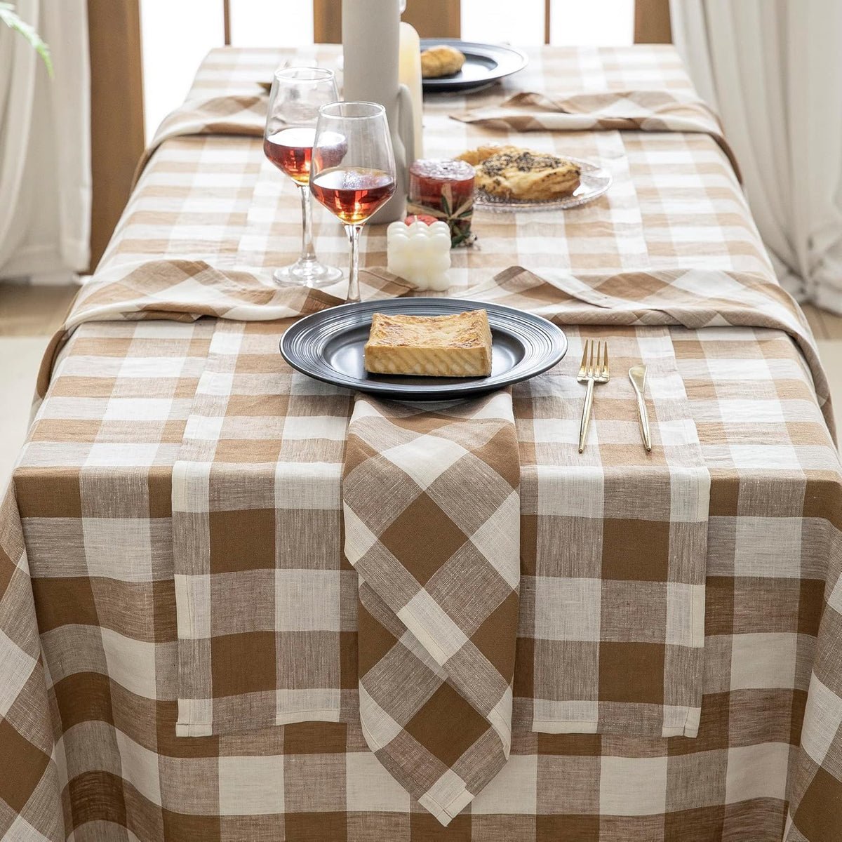 EVERLY 100% Yarn-Dyed Linen Rectangle Tablecloths 60x120Inches for Dining,Buffet