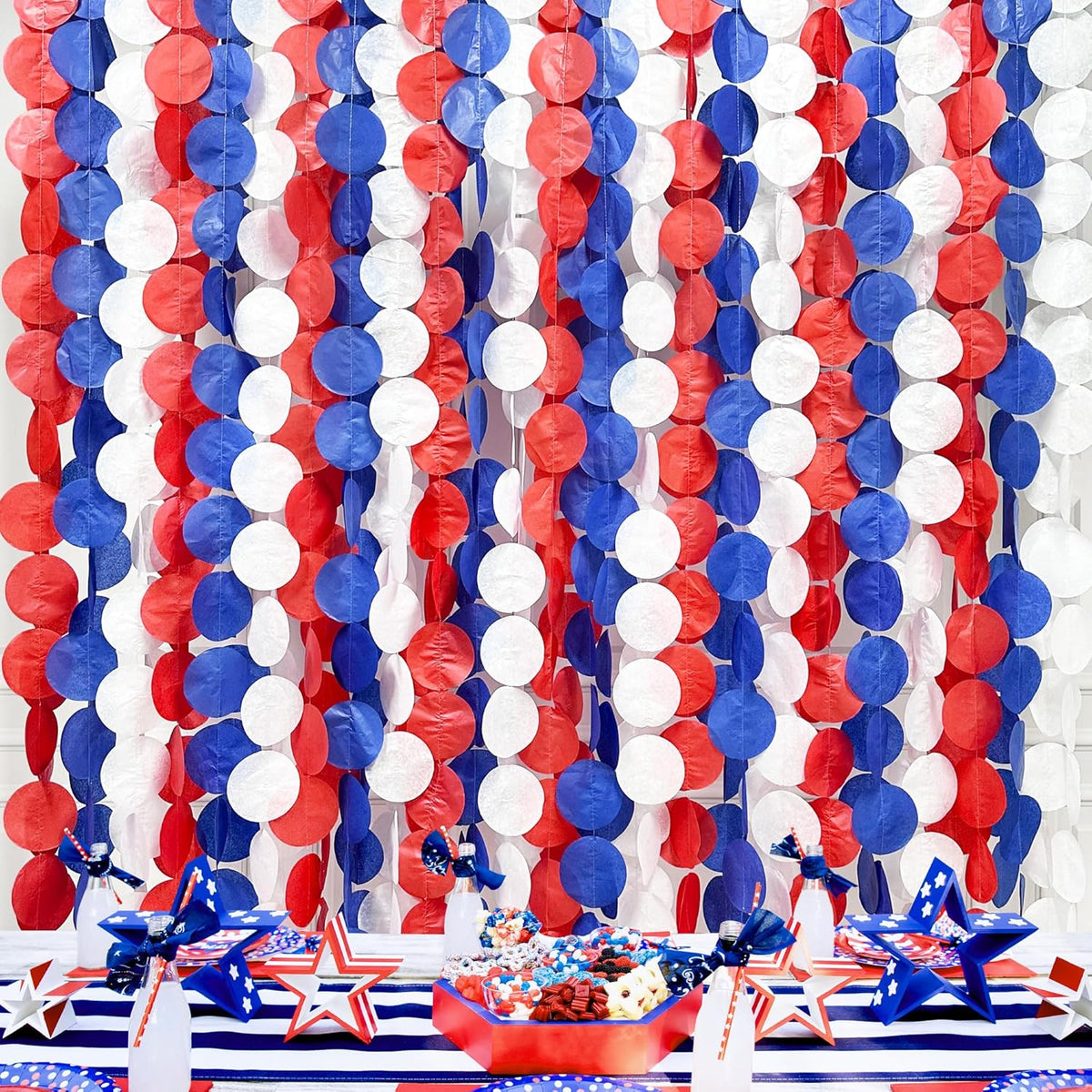 192Ft Royal Blue Red White Party Decorations Big Circle Dots Tissue Paper Backdrop Streamer Garland