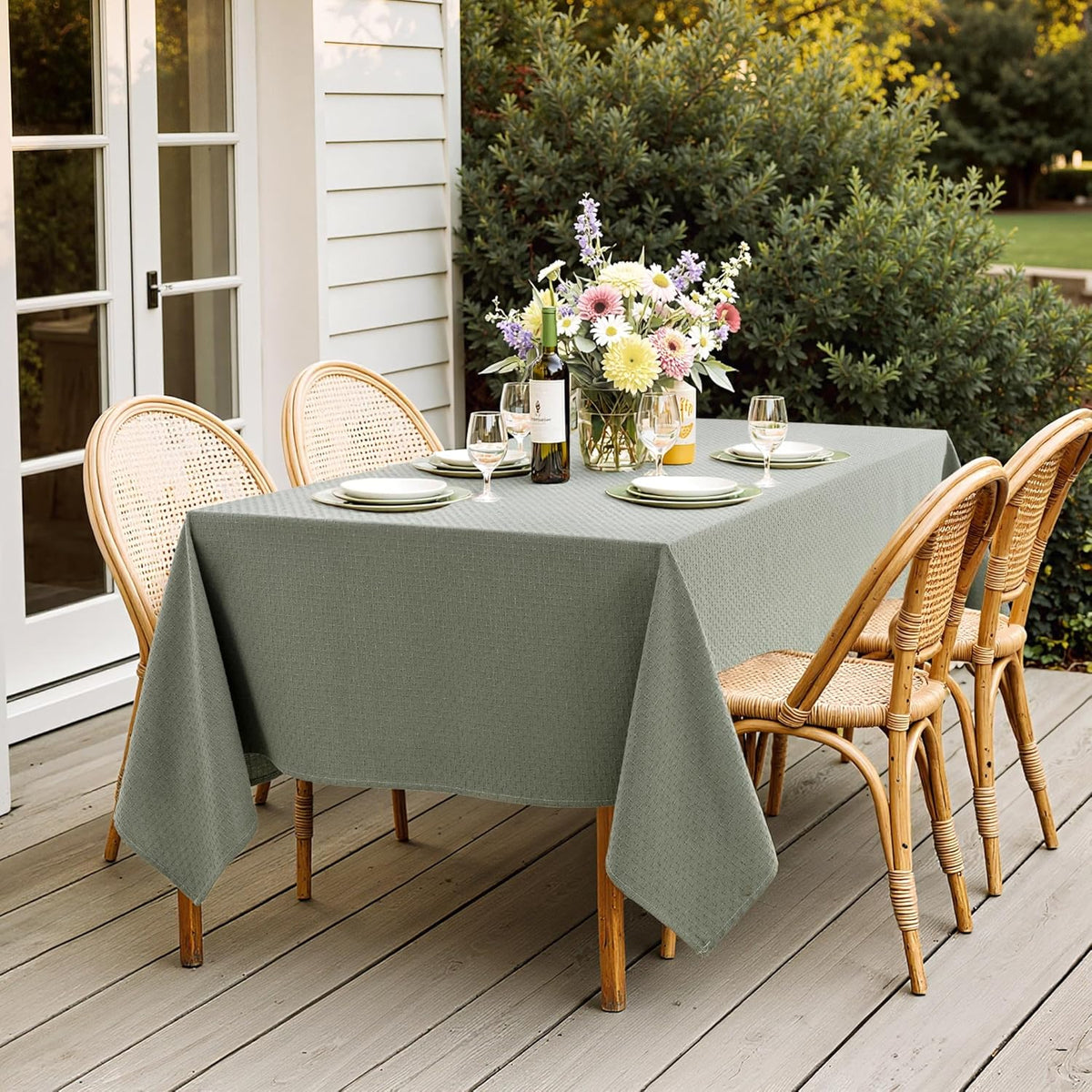 MIULEE Olive Green Linen Cottton Table Cloth Rectangle Tablecloth Waterproof Spillproof Cross-Star