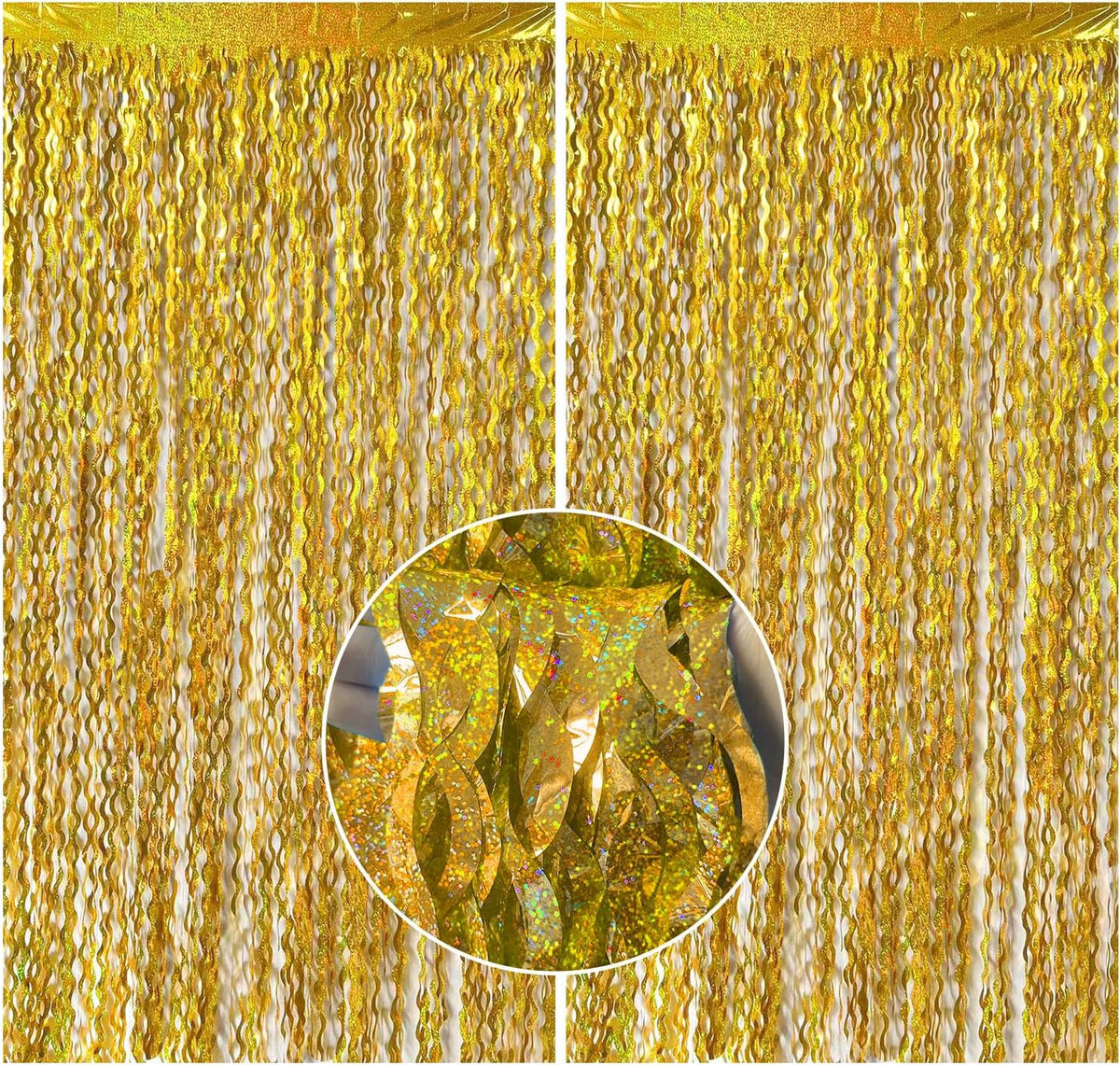 2 Pack Gold Fringe Curtain Backdrop Tinsel Streamers Birthday Party Decorations Photo Booth
