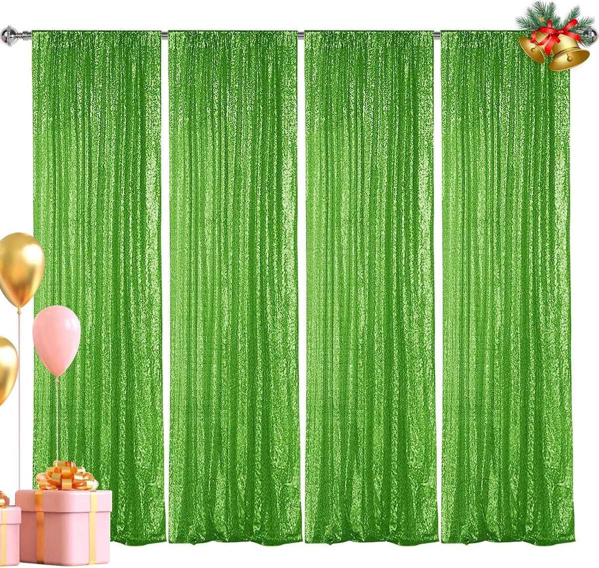 Hahuho Light Green Sequin Backdrop Curtain, 4PCS 2FTx8FT Glitter Backdrop Curtain for Parties