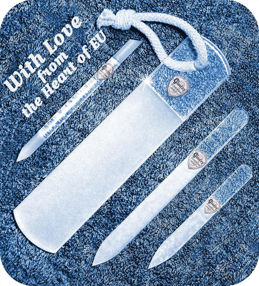Genuine Czech Glass Nail File Set by GLADZY - Callus Remover Foot Rasp, Cuticle Pusher Manicure
