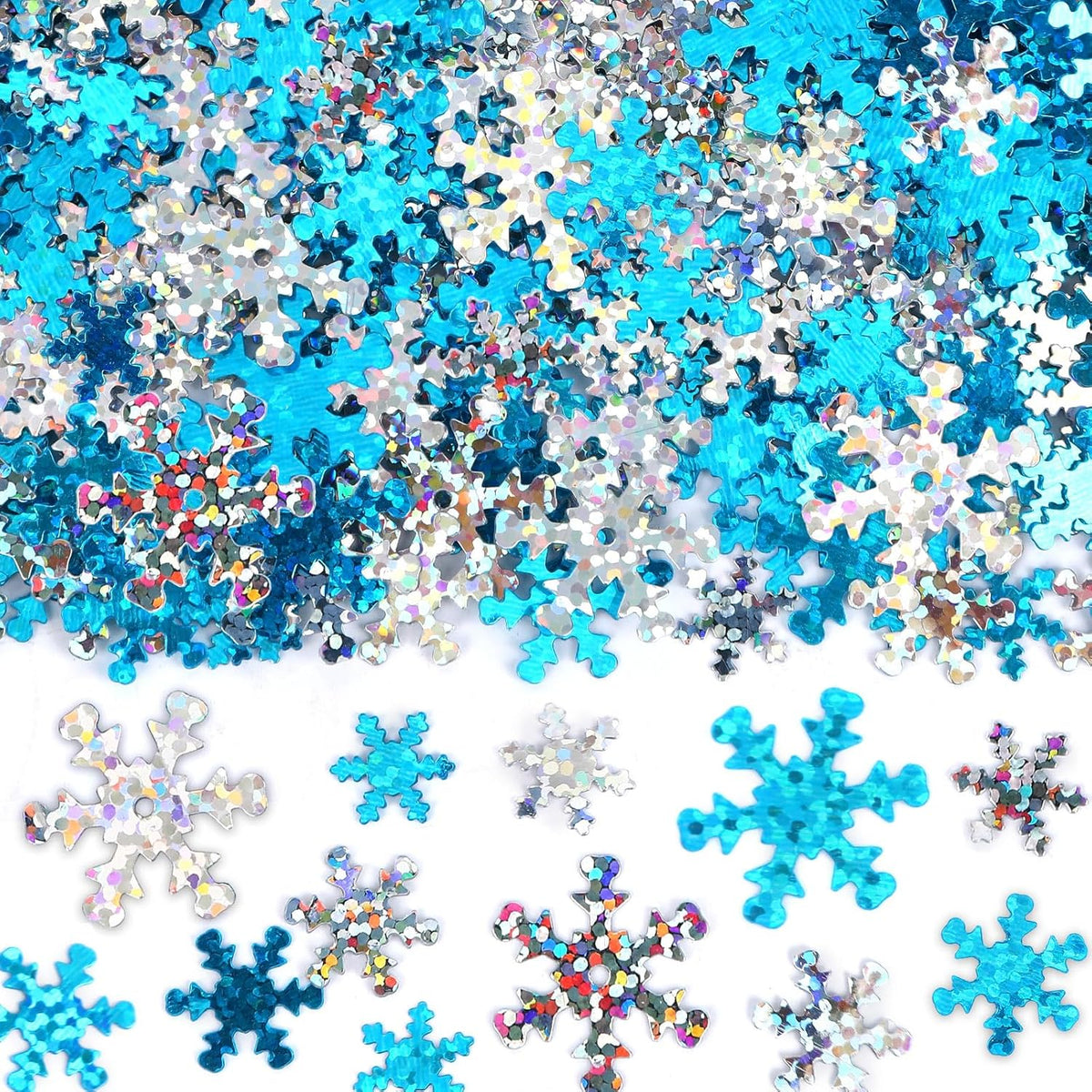 MARFOREVER Winter Snowflake Confetti Decorations, White Blue Glitter Confetti Snow Scatter Sequins