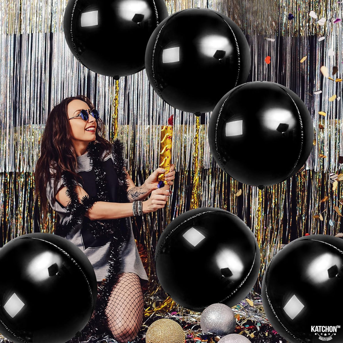 KatchOn, Large Black Mylar Balloons - 22 Inch, Pack of 6 | Round 4D Mylar Balloon | Black Balloons