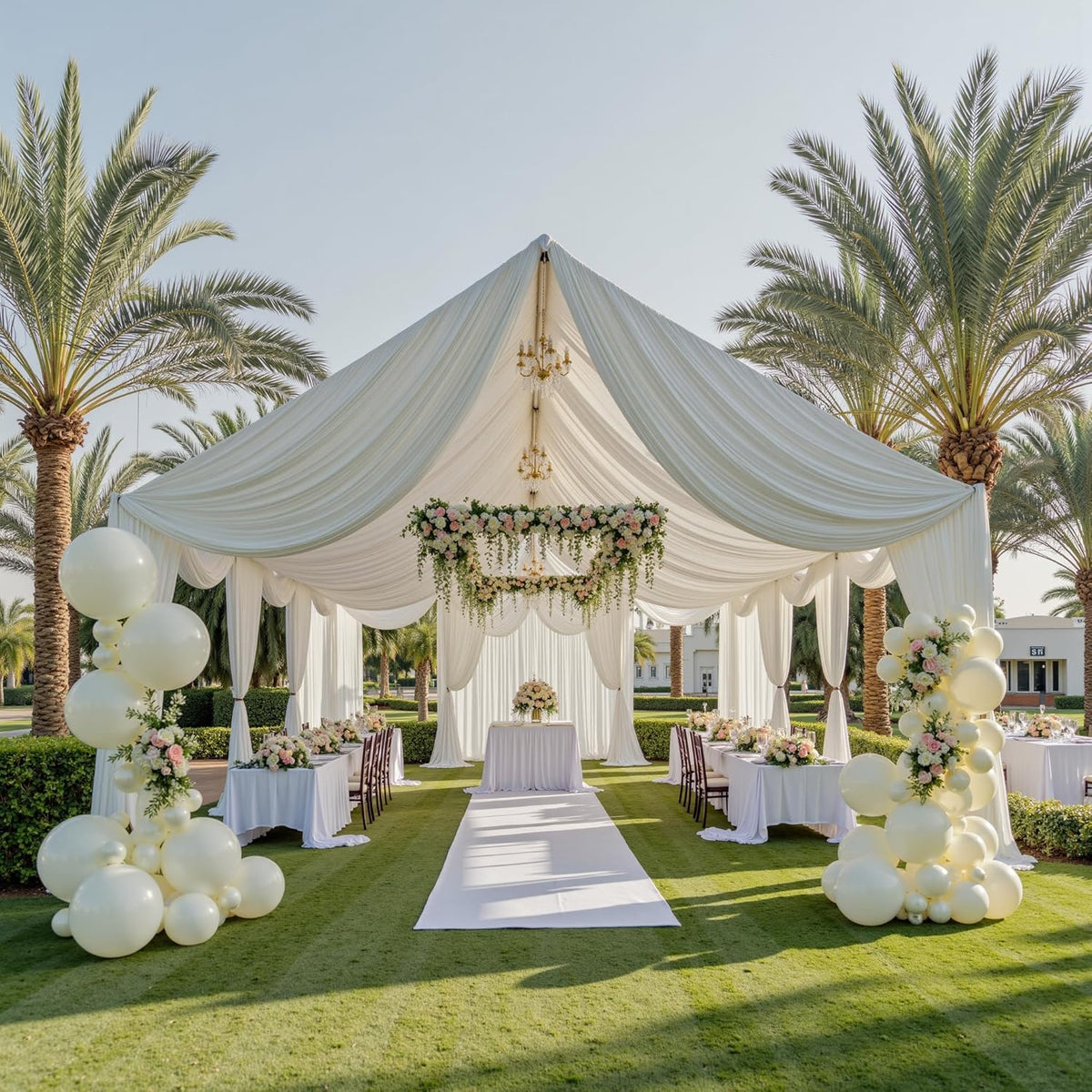 PartyVillage 10ftx40ft Ivory Ceiling Curtain for Wedding Parties – 2 Panels Wrinkle-Free 40 FT Long