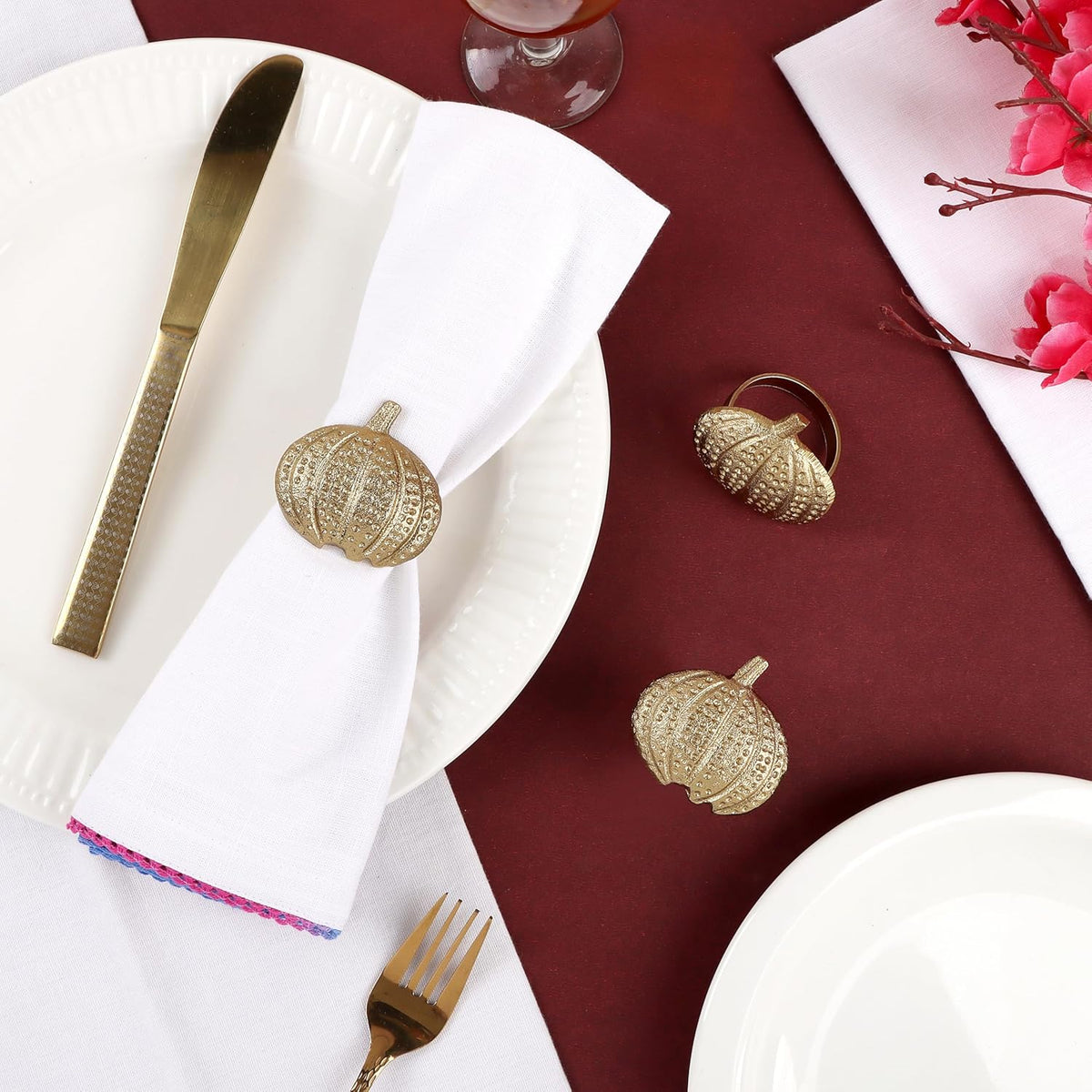 Gold Lightweight Metal Napkin Rings Set of 12 - Pumpkin Elegant Napkin Holders Modern Serviette