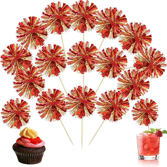 Ephlyn 30Pcs Foil Firework Cupcake Toppers Sparkle Tinsel Drink Birthday Cake Decorations Cocktail