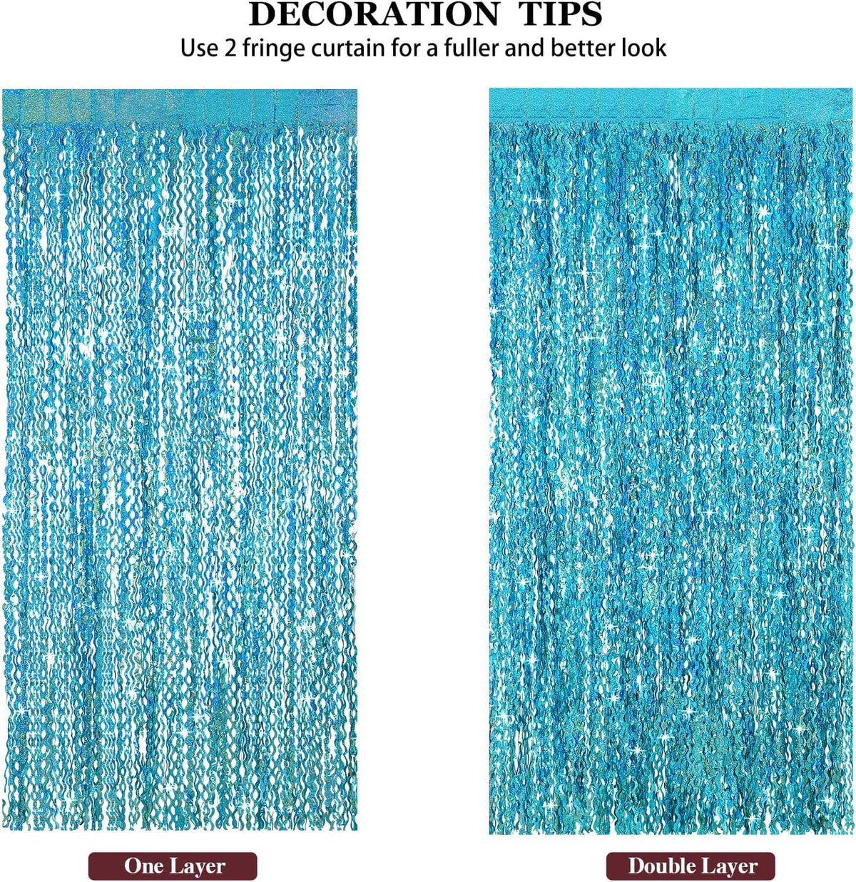4 Pack Teal Aqua Blue Wavy Foil Fringe Curtains Party Decorations - 3.3 ft x 6.6 ft Sparkle