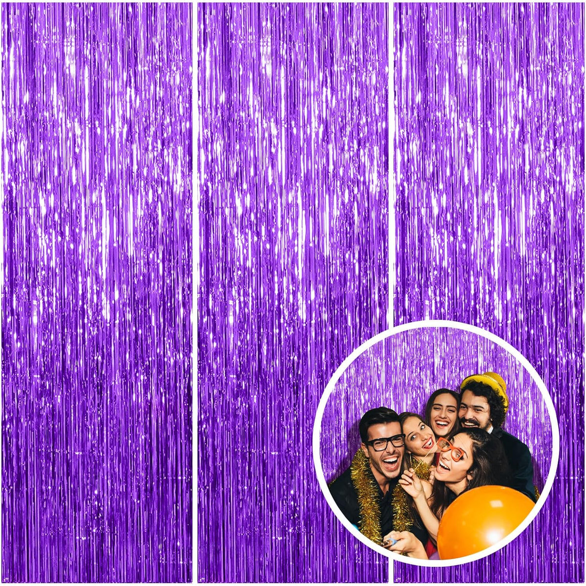 3 Pack Purple Streamers Backdrop Curtain Halloween Party Decorations Purple Tinsel Foil Fringe
