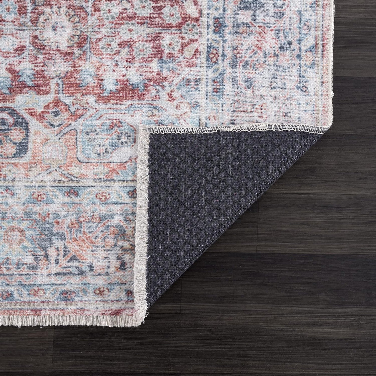 Bloom Rugs Caria Washable Non-Slip 10 ft Runner - Brick/Dark Blue Traditional Runner for Entryway