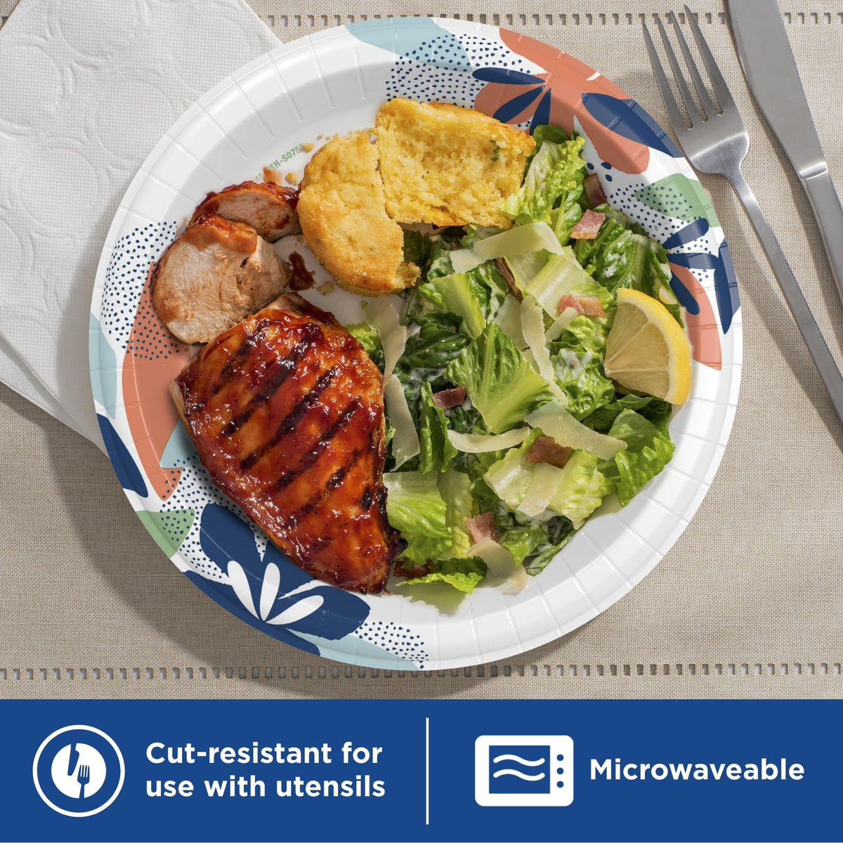Dixie Large Paper Plates, 10 Inch, 150 Count, 2X Stronger*, Microwave-Safe, Soak-Proof, Cut