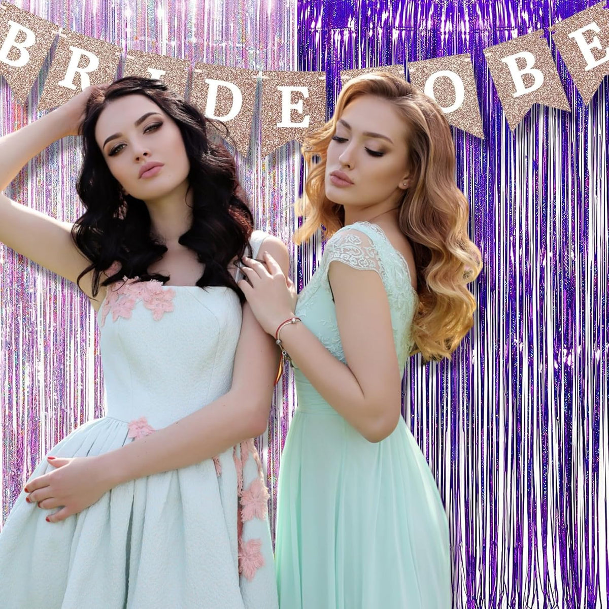 BRAVESHINE 1 Purple 1 Pink Streamers Party Photo Backdrop - 3.2 ft x 8.2 ft Metallic Tinsel Foil