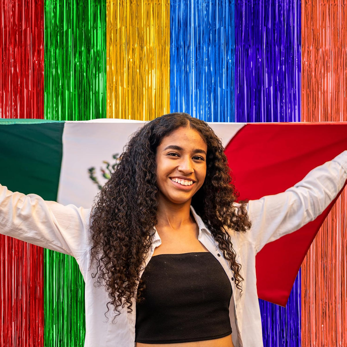 2 Pack Cinco De Mayo Decorations, 3.28 FT x 7.05 FT Fiesta Rainbow Backdrop, Mexican Style Fringe